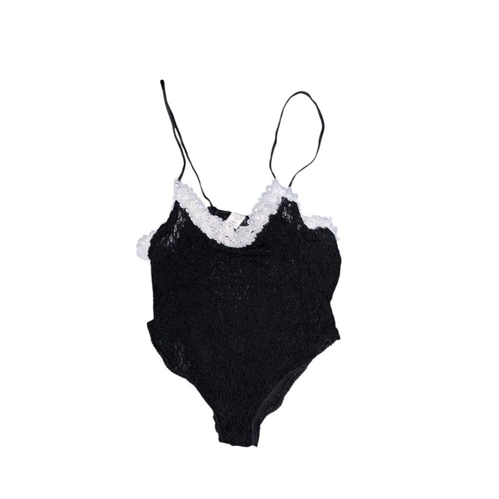 VTG all lace body suit with white lace trim stretchy made in USA size large - Picture 2 of 8